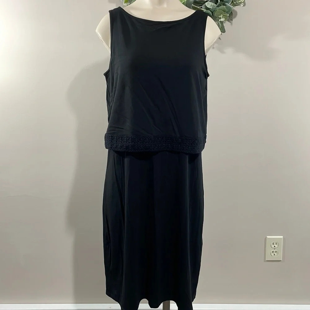NWT J. Jill Wearever Collection Black Sleeveless Dress Crochet Trim Overlay S